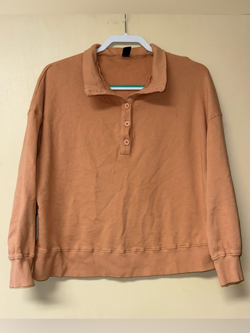 SHEIN Peach Zip-Style Button Collar Sweater